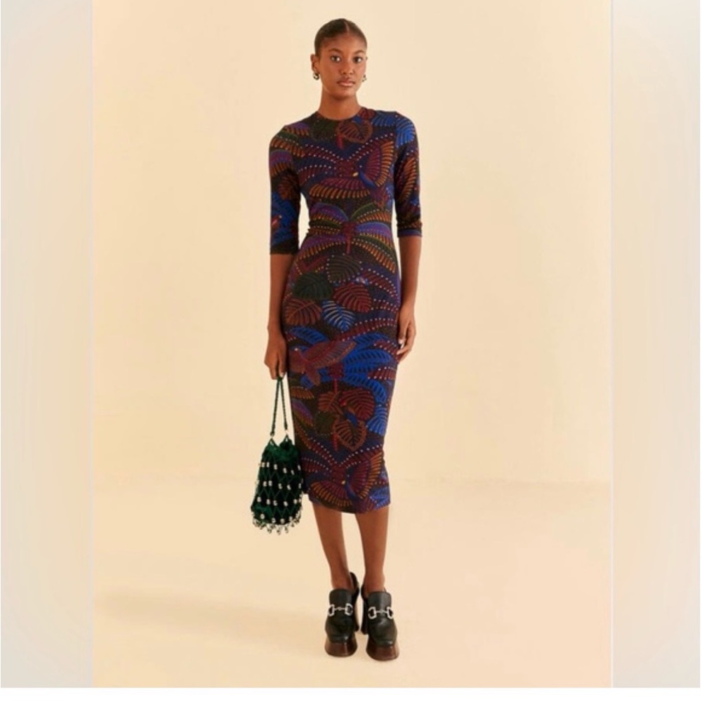 FARM Rio Vibrant Blue and Purple Midi body con Dress medium